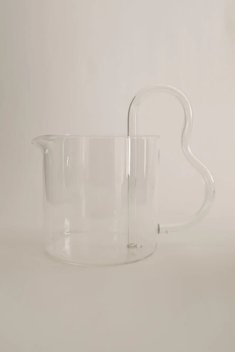 HAY Bean Pitcher Clear/Clear 40oz Borosilicate Glass Squiggly Handle